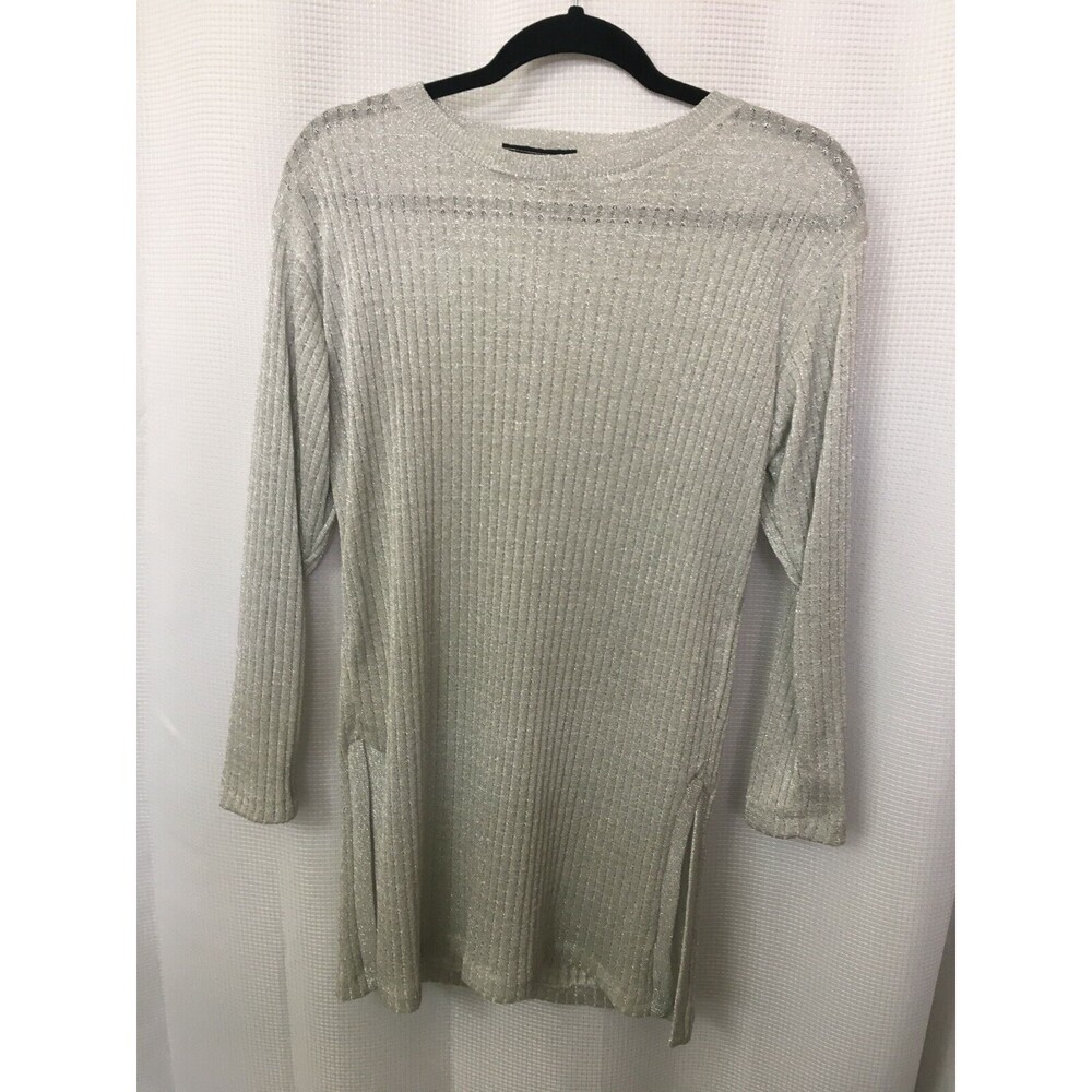 Alexis Fashion metallic silver ribbed sweater holiday pullover size medium SW2